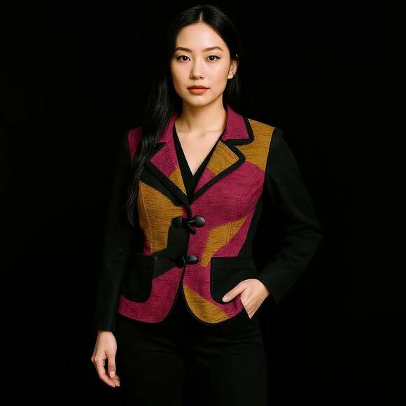 Bali Jackets & Blazers - Bali Geo Colorblock Sweater Knit Toggle Closure Blazer - Size M